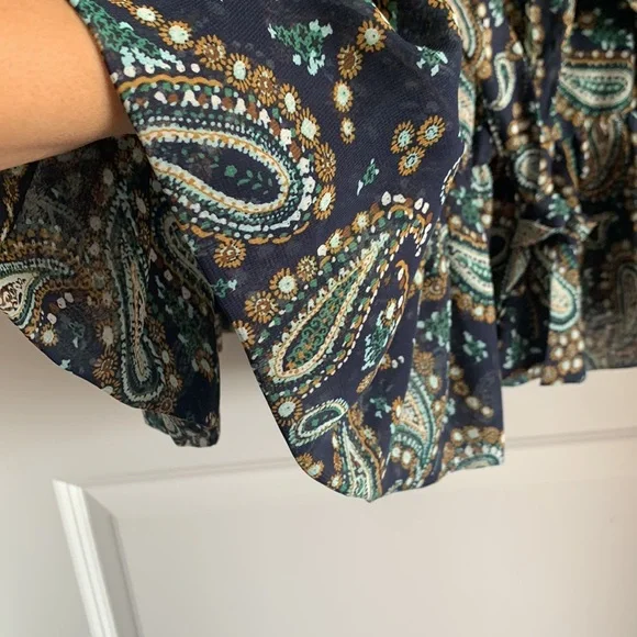 Betsey Johnson Paisley Dress Blue 4 V-neck Ruffle Party Wedding Guest Vacation - Picture 8 of 17